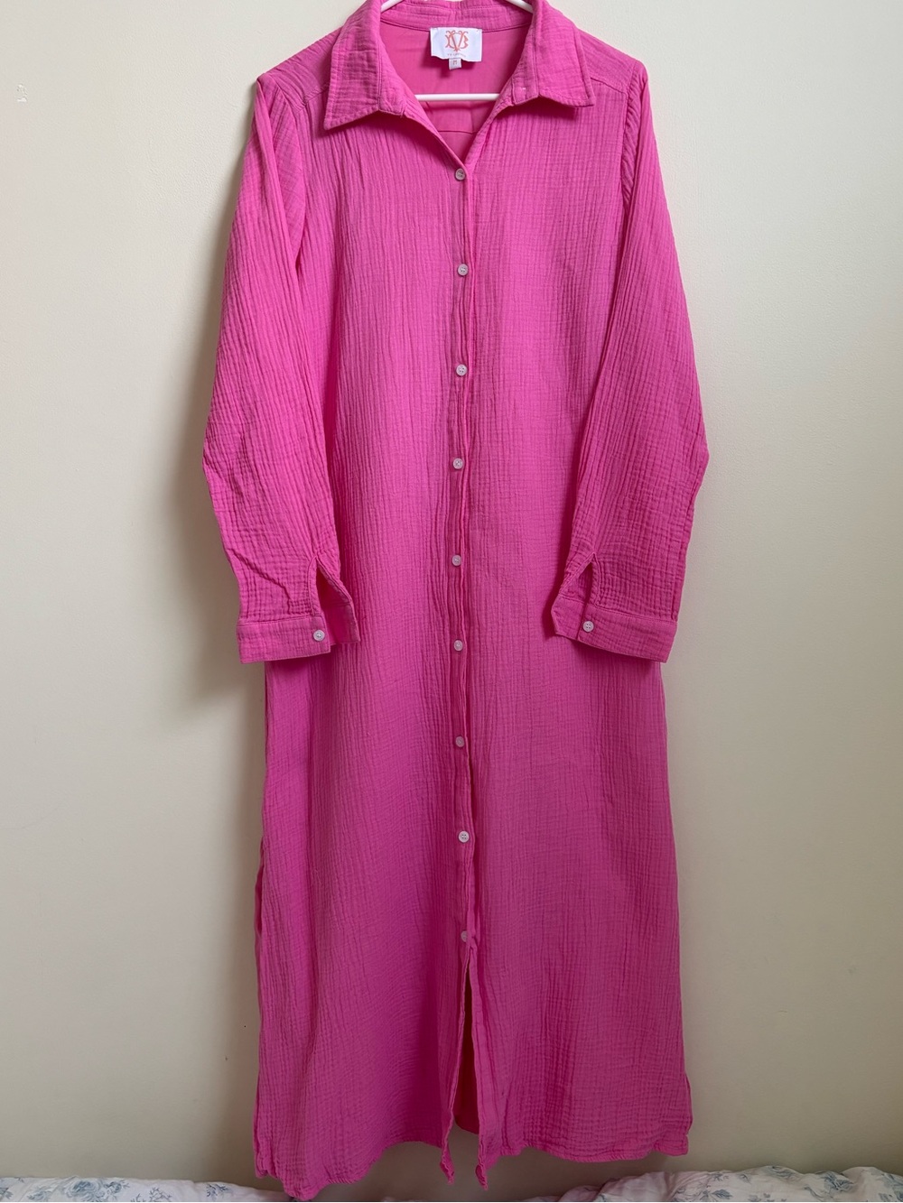 Victoria Dunn Hot Pink Long Button-Front Shirt Dress